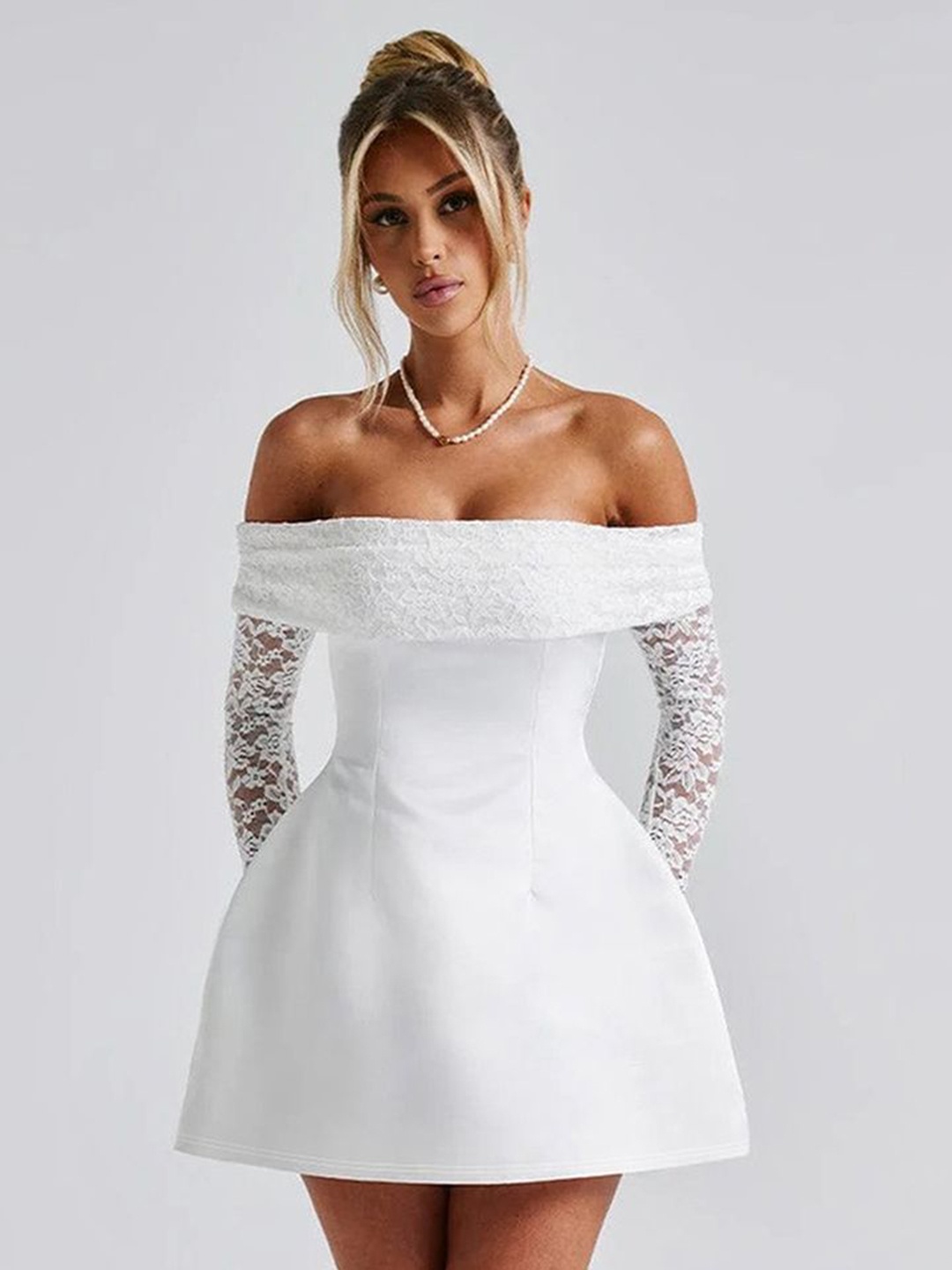 

LULU & SKY Off-Shoulder Flared Sleeve A-Line Mini Dress, White