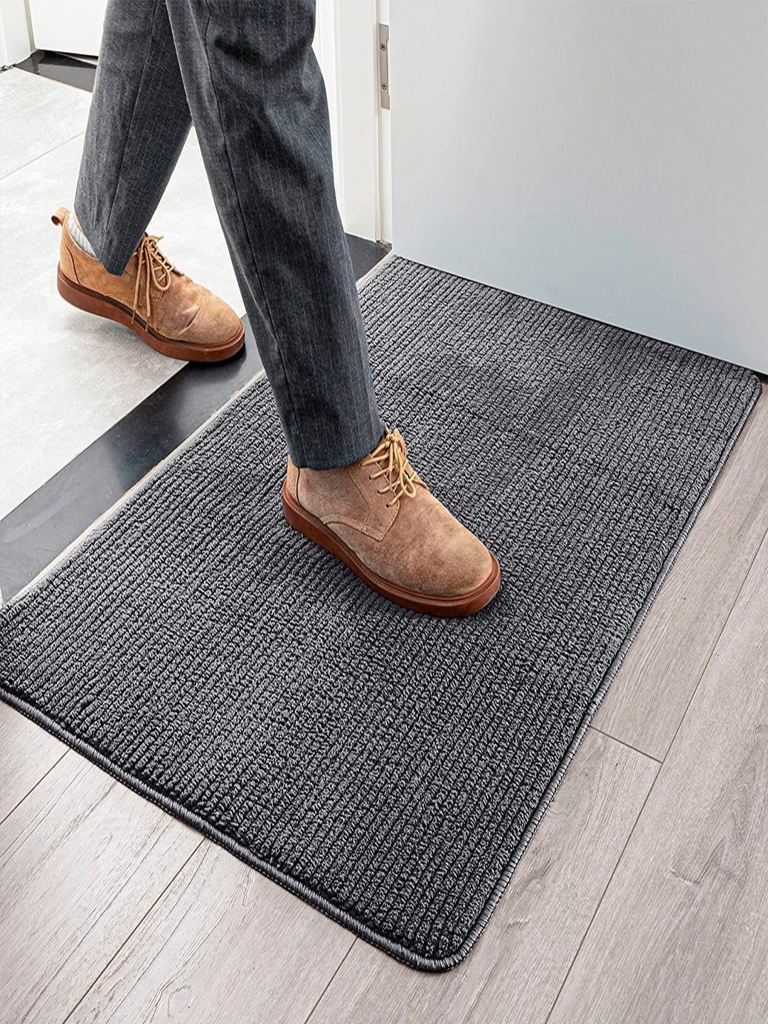 

HOKIPO Dark Grey Polyester Doormat For Entrance Big Size 50X80Cm Ar-3795-Dgry