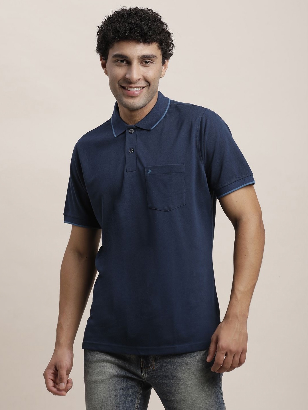 

Turtle Men Polo Collar Pockets Slim Fit T-shirt, Blue