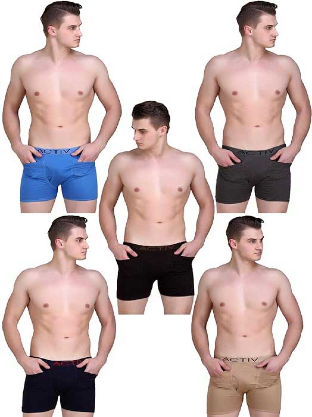 

HAP Men Pack Of 5 Mid Rise Pure Cotton Trunks - Men's Active Pocket Trunk_Pk5_$P, Blue