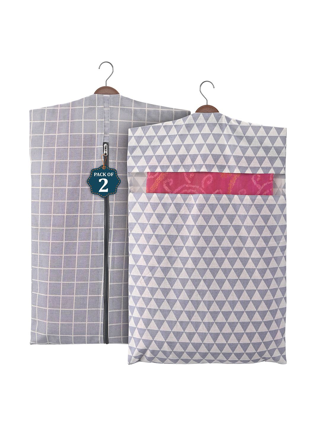 

Kuber Industries Grey Set of 2 Checked Mesh Cotton Multi-Utility Hanging Organisers