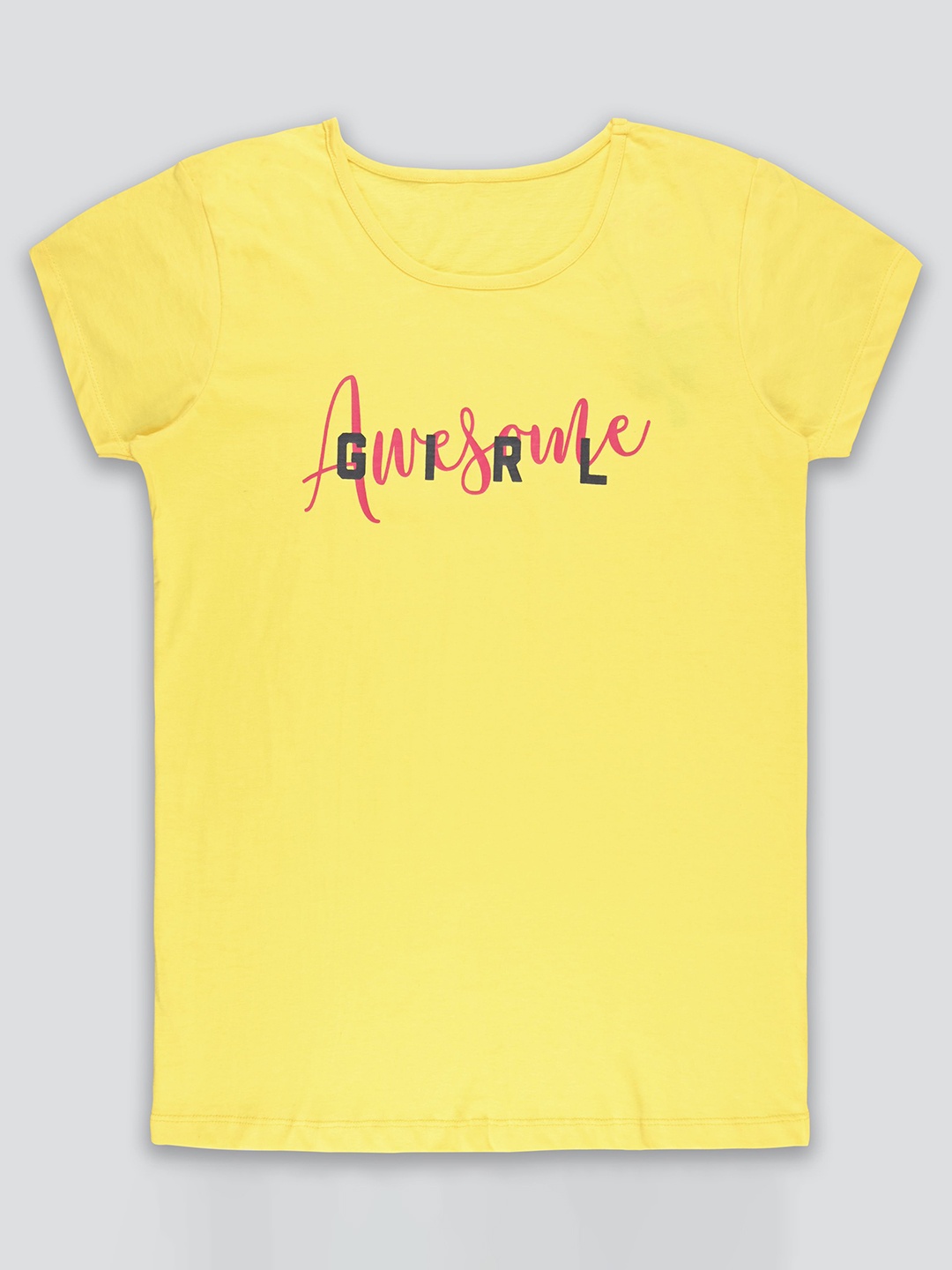 

Wish Karo Women Typography Printed Round Neck Cotton T-shirt, Yellow