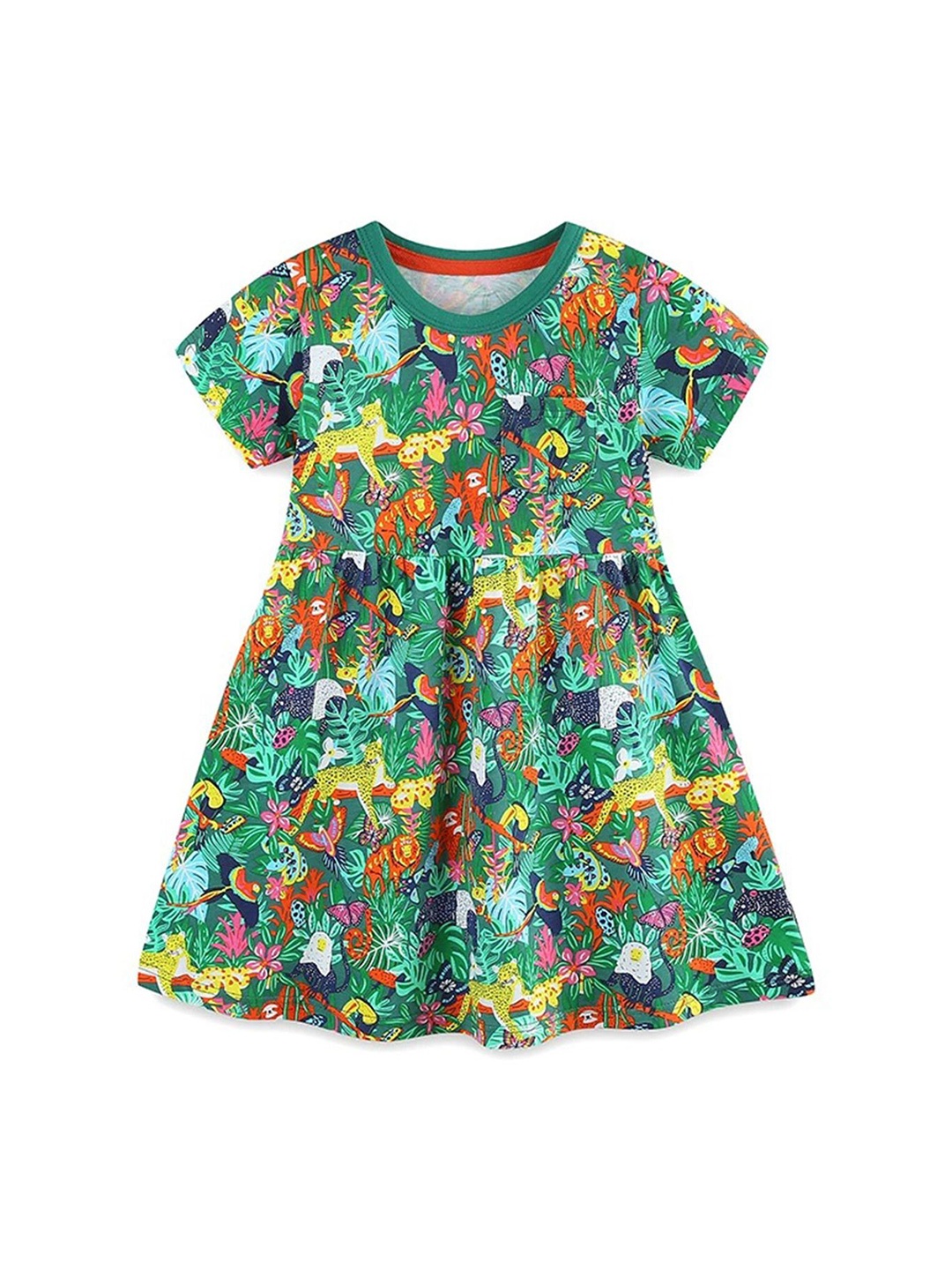

LULU & SKY Girls Printed Cotton Fit & Flare Dress, Green