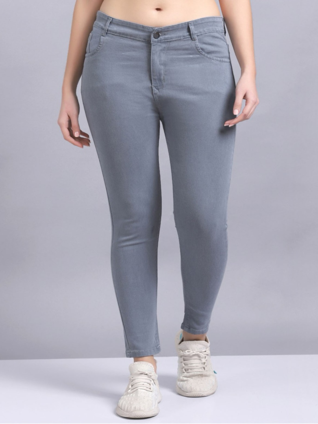 

NEON-9 Girls Skinny Fit Mid-Rise Cotton Jeans, Grey