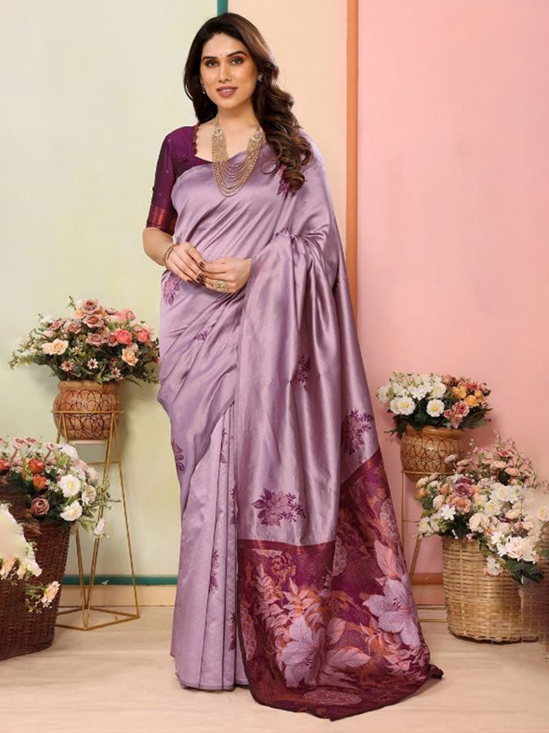 

saretramall Woven Design Zari Banarasi Saree, Pink