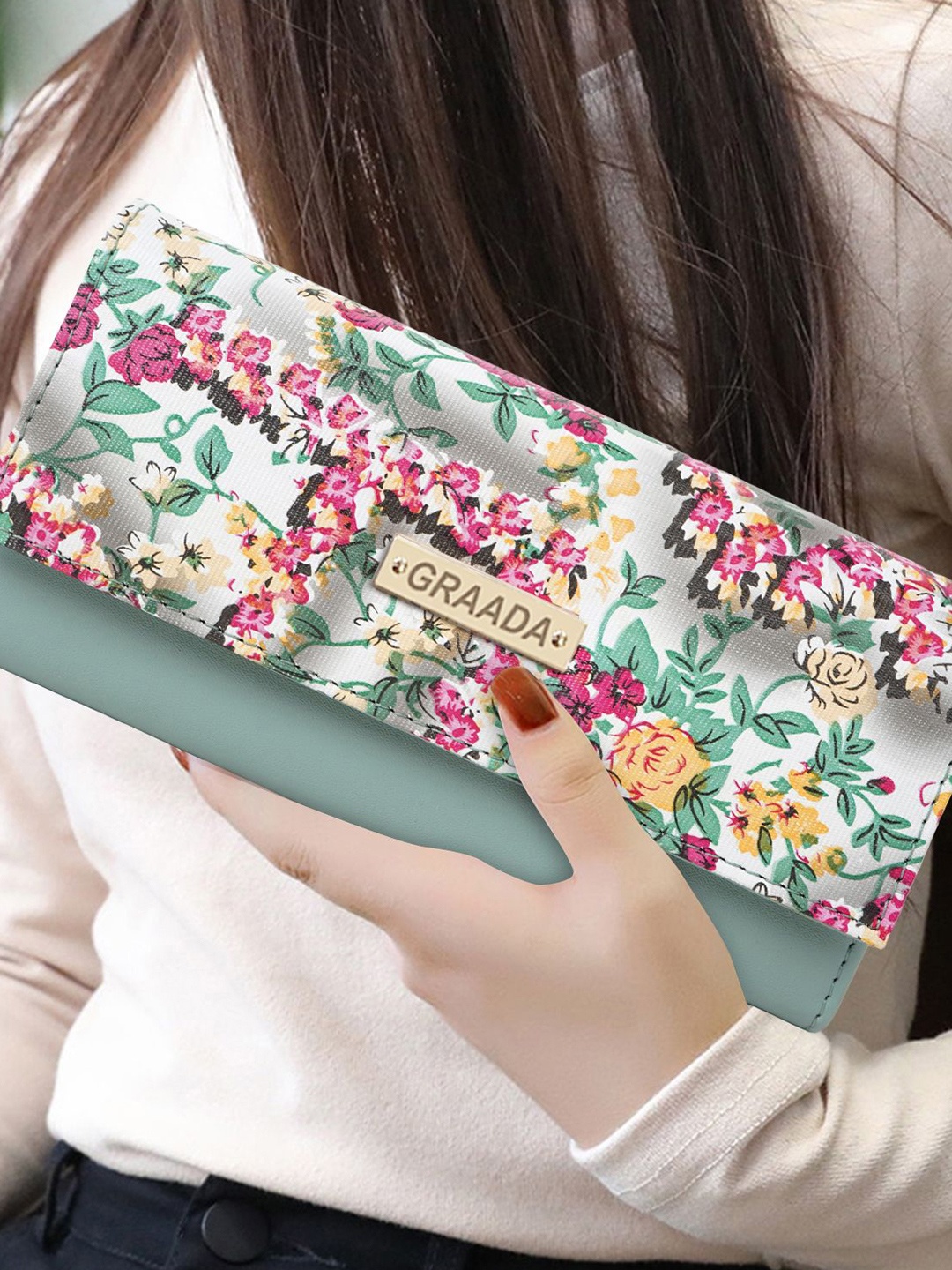 

GRAADA Stylish Women Floral Printed Envelope Wallet, Green