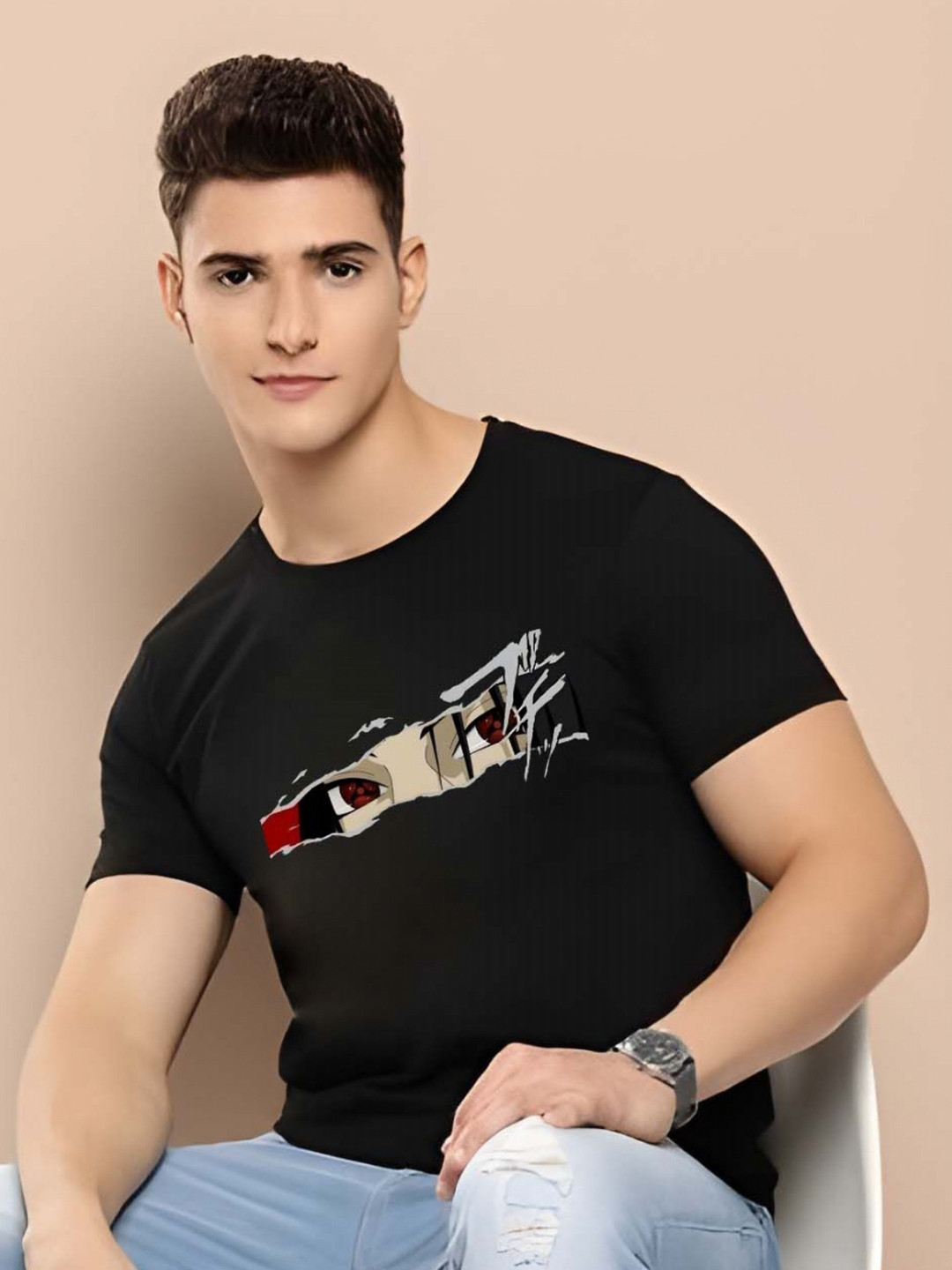 

Moda Rapido Men Graphic Printed Round Neck Cotton T-shirt, Black