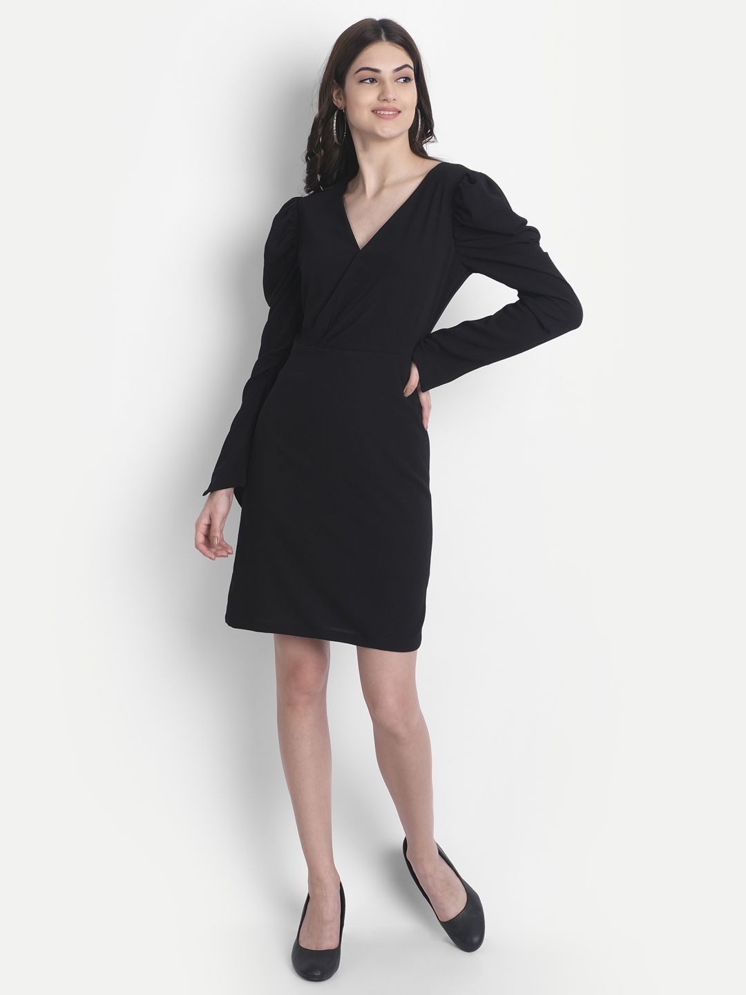 

MISS HAUTE Women Crepe Wrap Dress, Black