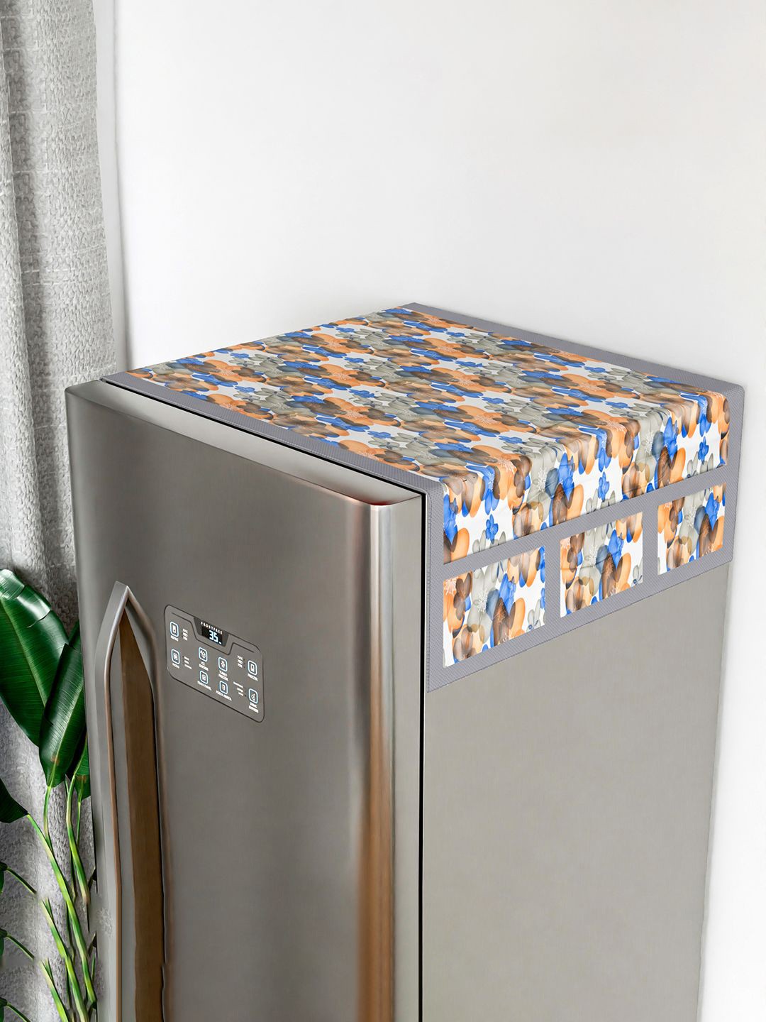 

Kuber Industries Blue & White Printed Refrigerator Cover