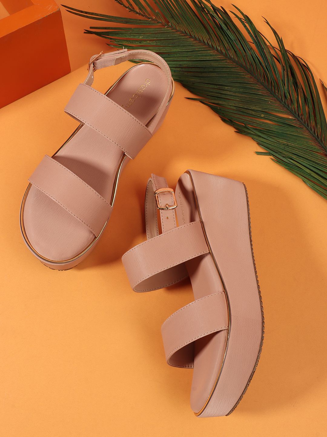 

DressBerry Women PU Platform Heels Sandals, Peach