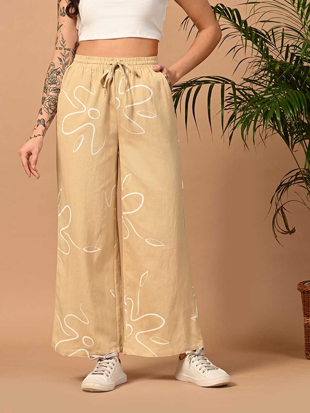 

DressBerry Women Printed Regular Fit Trousers, Beige