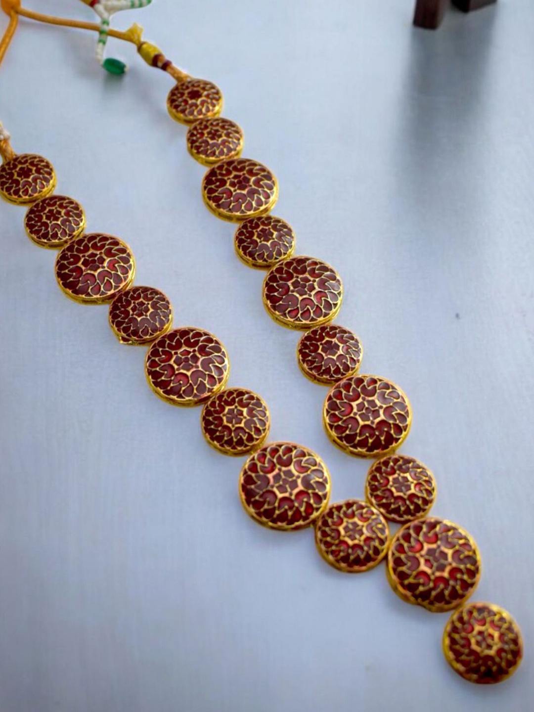 

TISHUL JEWELS Gold-Plated Artificial Stones Meenakari Necklace, Red
