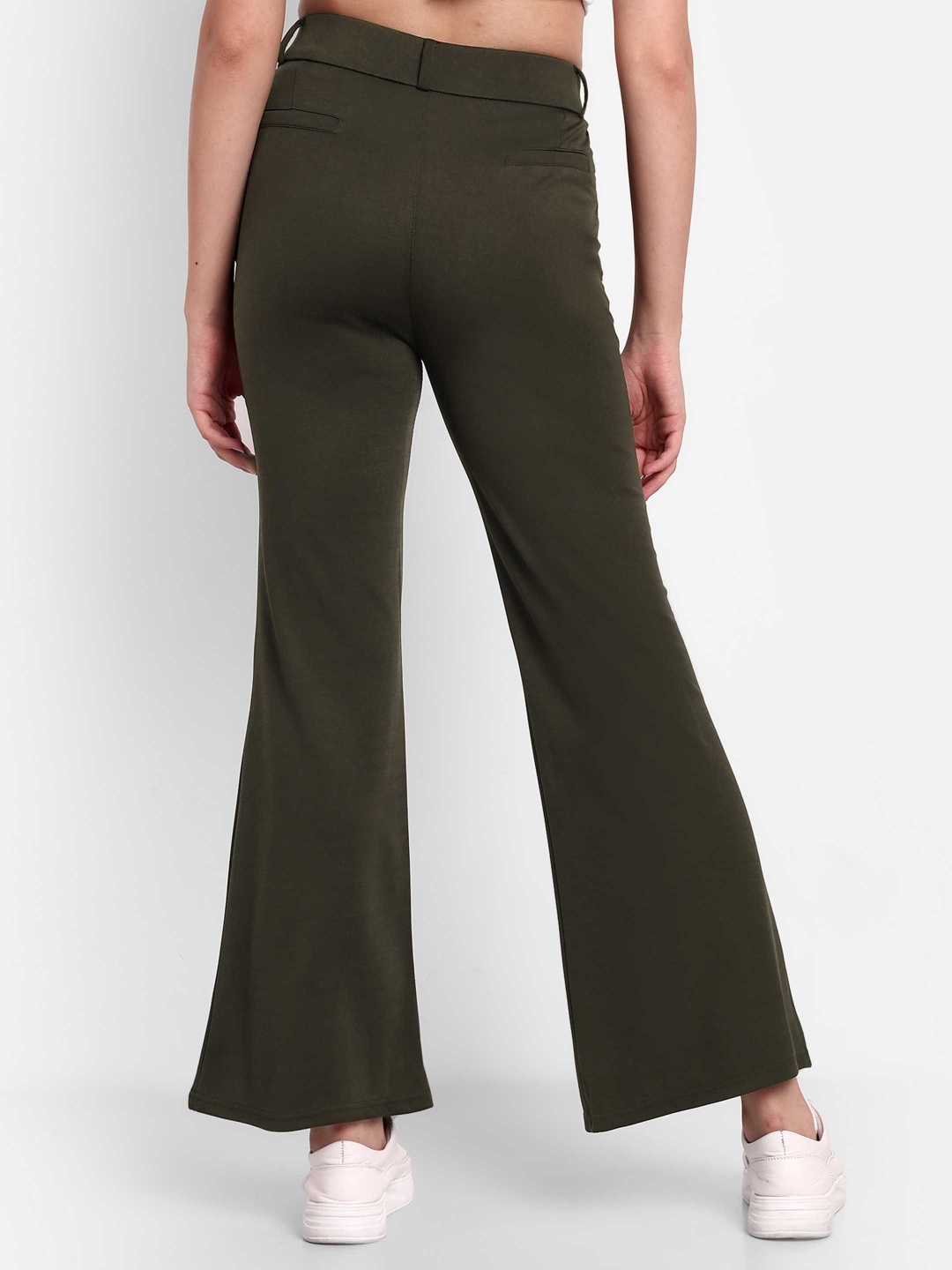 

Next One Women Smart Flared High-Rise Easy Wash Trousers, Olive