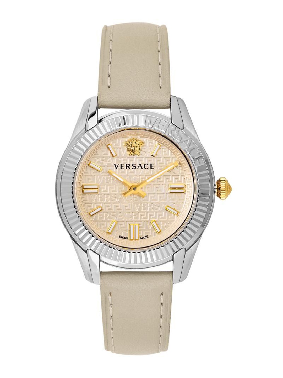 

Versace Women Brass Dial & Leather Wrap Around Straps Analogue Watch VE6C00824, Beige