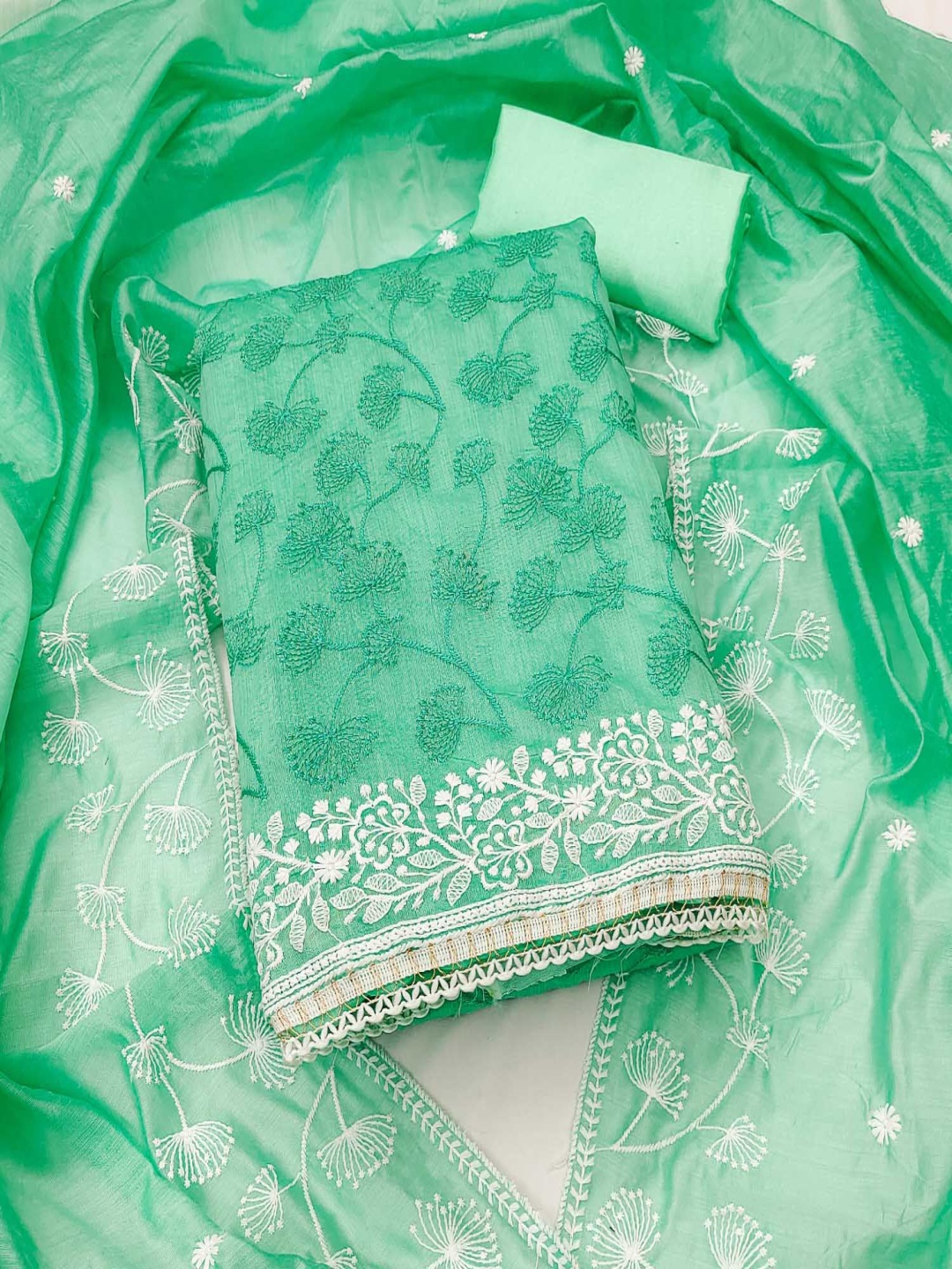 

Panzora Floral Embroidered Cotton Unstitched Dress Material, Green