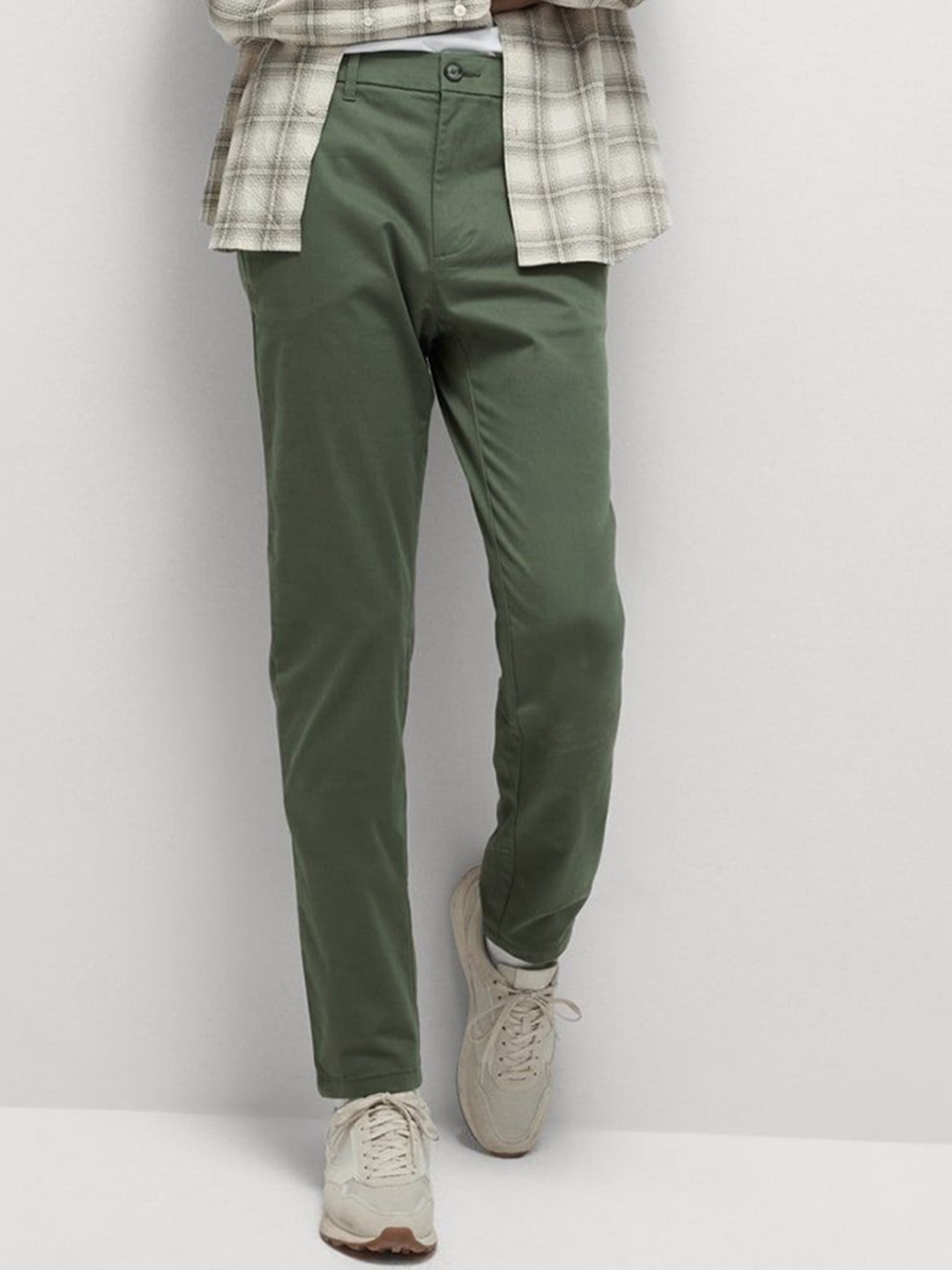 

Marks & Spencer Men Slim Fit High-Rise Formal Trousers, Green