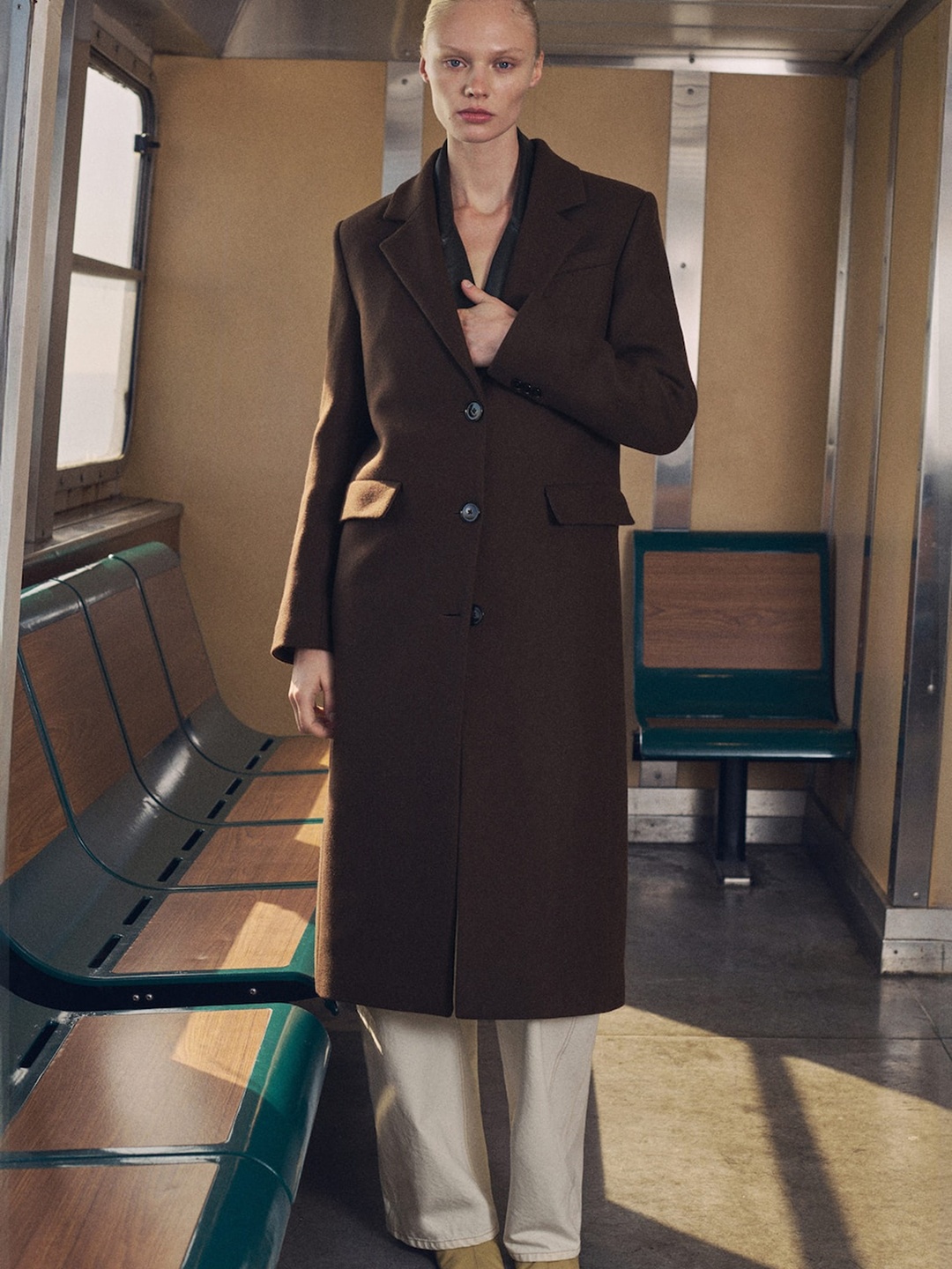 

MANGO Structured Longline Overcoat, Brown