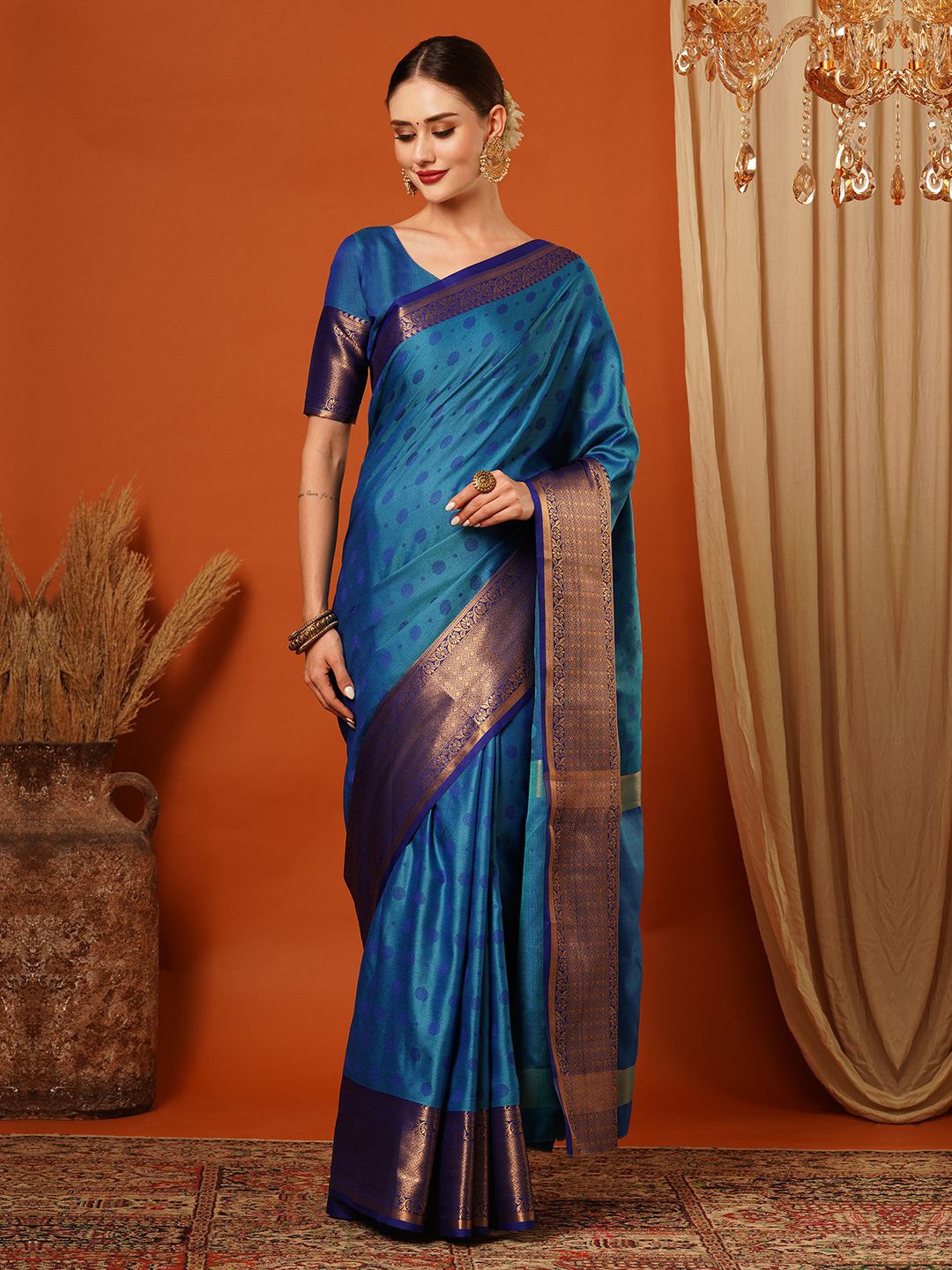 

VILLAGIUS Woven Design Zari Pure Silk Banarasi Saree, Blue