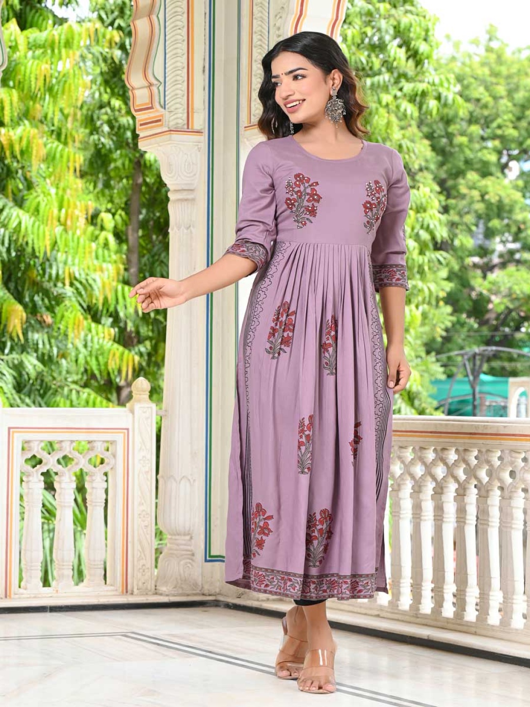 

Moda Rapido Floral Printed Pleated A-Line Kurta, Mauve