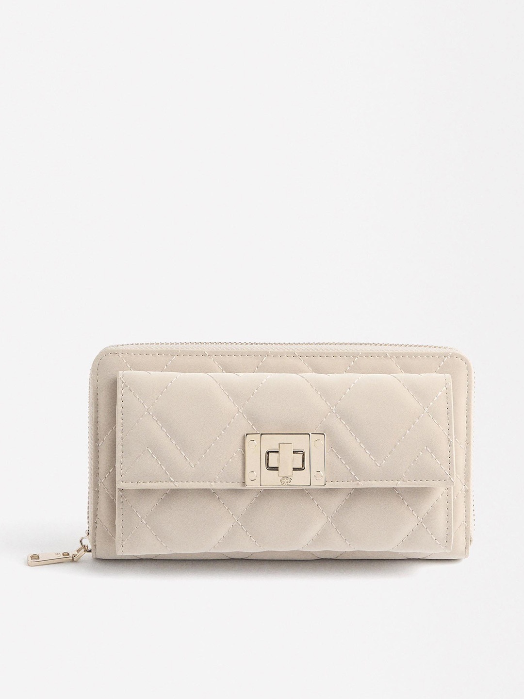 

PARFOIS Women Quilted Zip Around Wallet, Beige