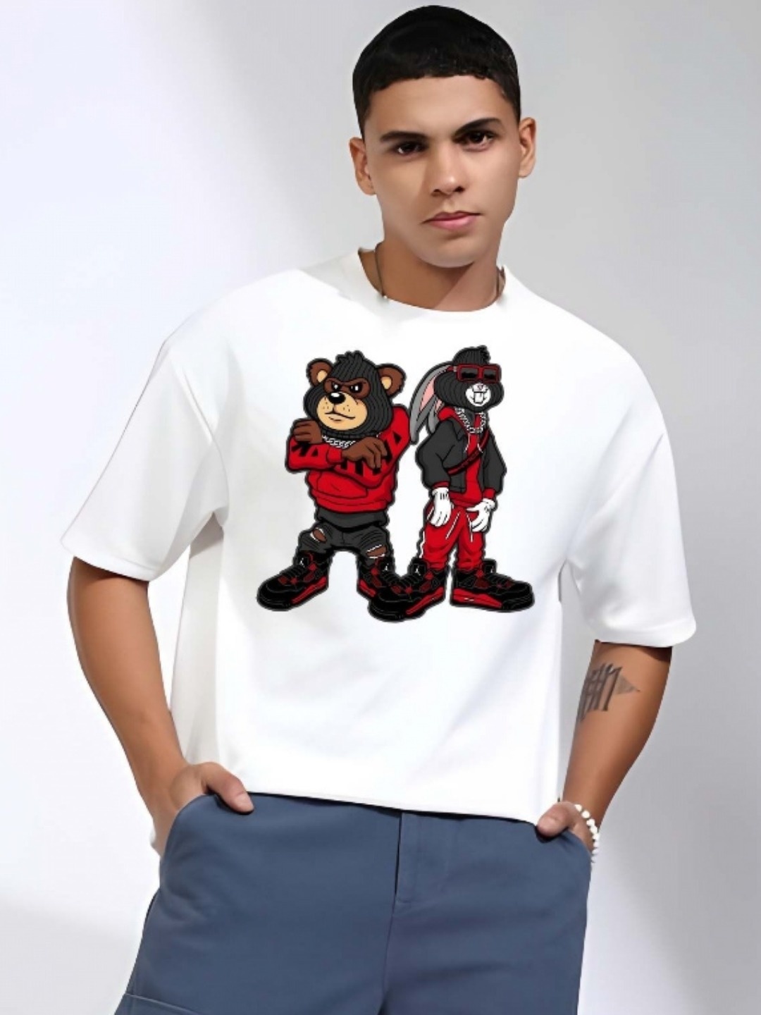 

Moda Rapido Men Graphic Printed Round Neck Pure Cotton Oversized T-shirt, White