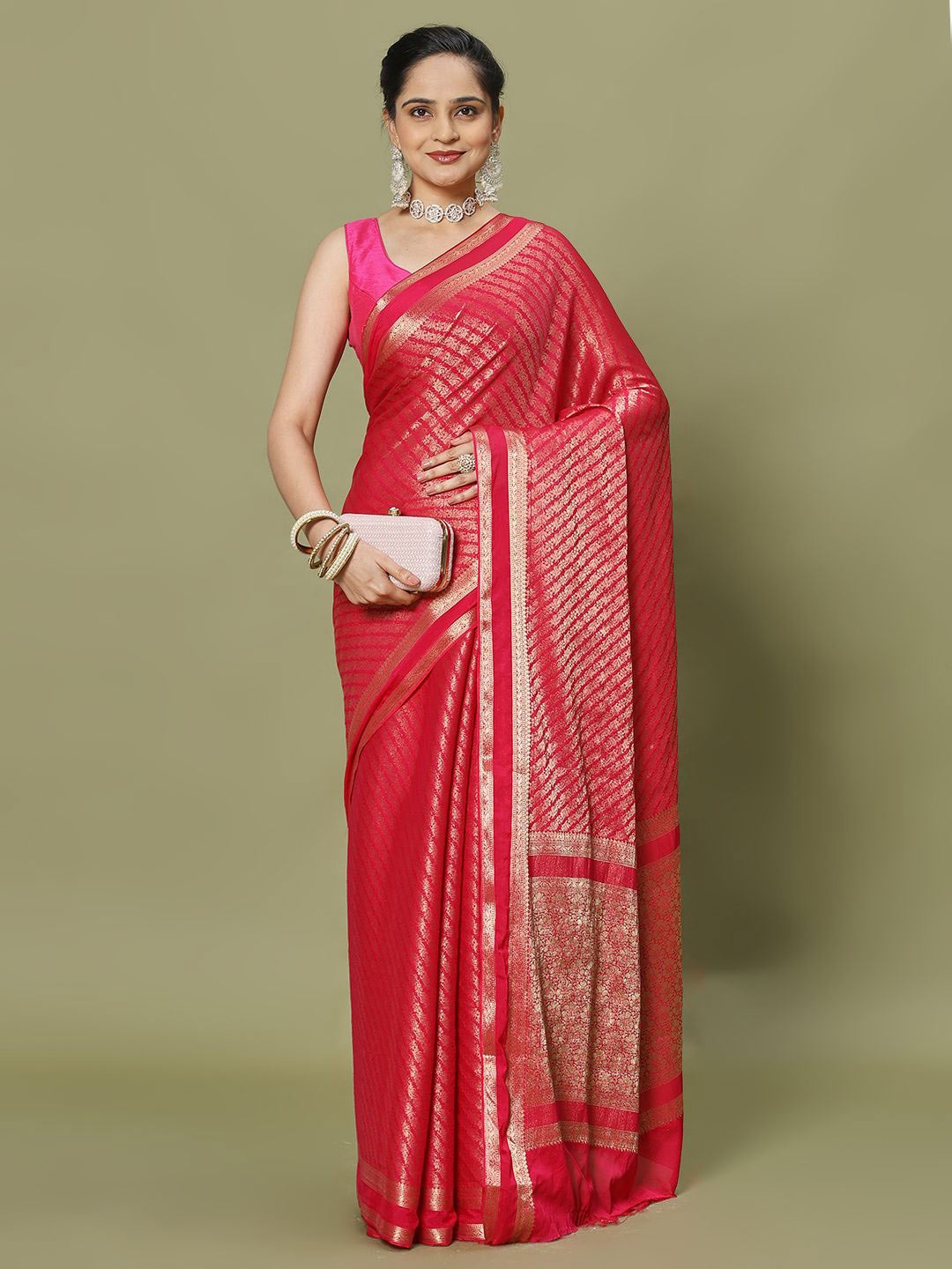 

Meena Bazaar Woven Design Zari Saree, Pink