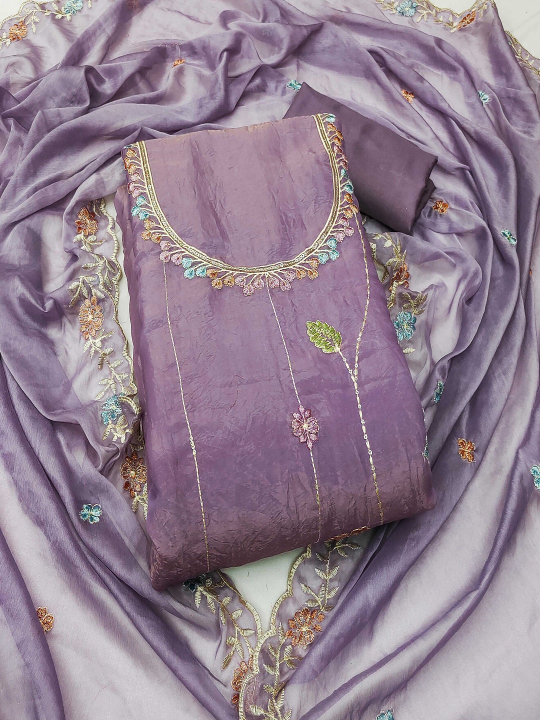 

Maroosh Embellished Unstitched Dress Material, Lavender