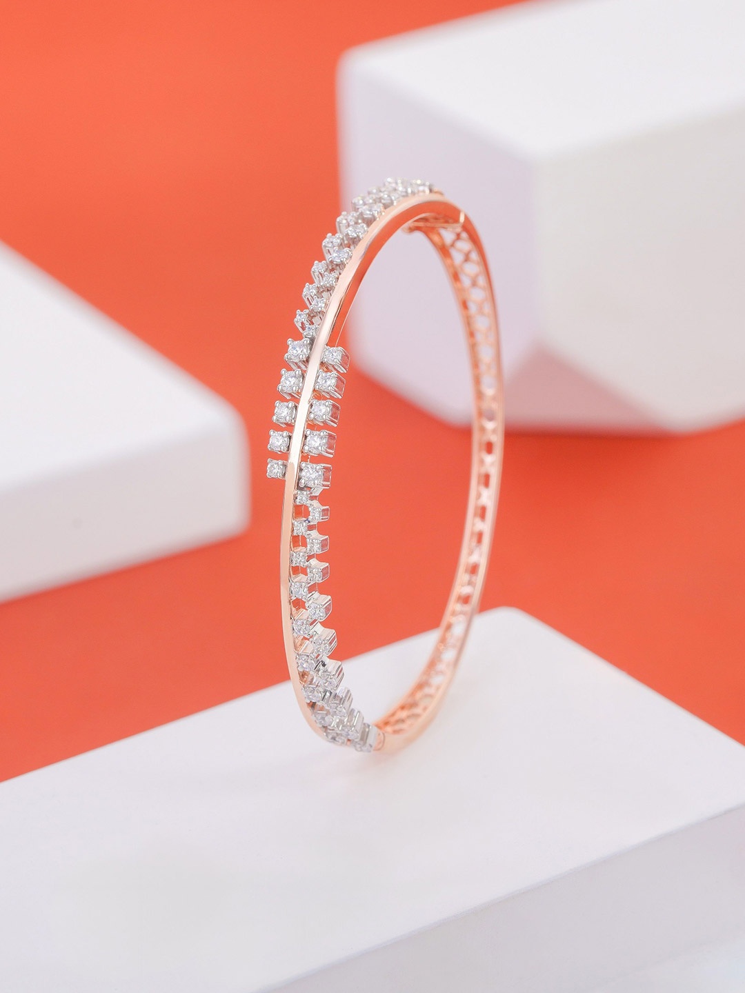 

KIORAH Women Sterling Silver Rose Gold-Plated Bangle-Style Bracelet
