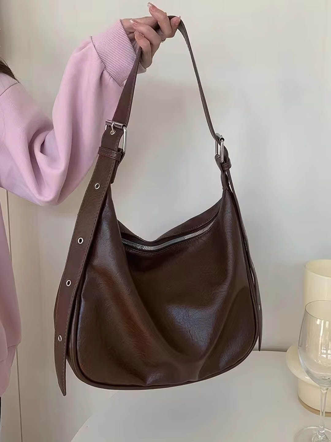 

StyleCast Half Moon Hobo Bag with Tasselled, Brown