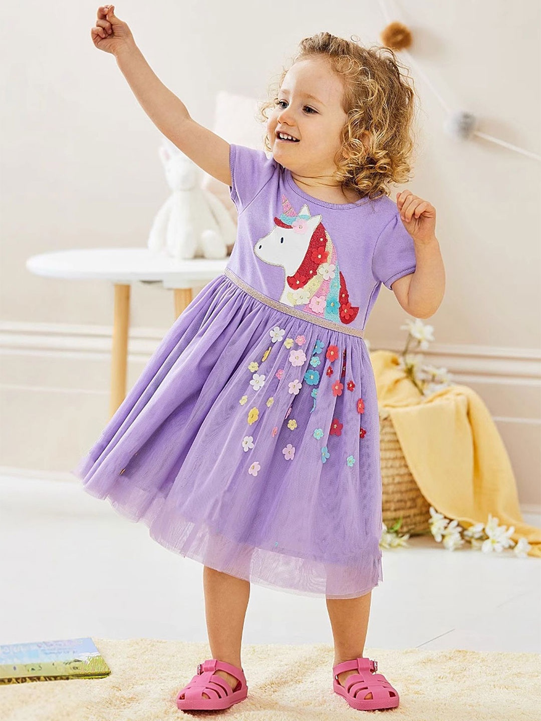 

LULU & SKY Girls Floral Fit & Flare Dress, Purple