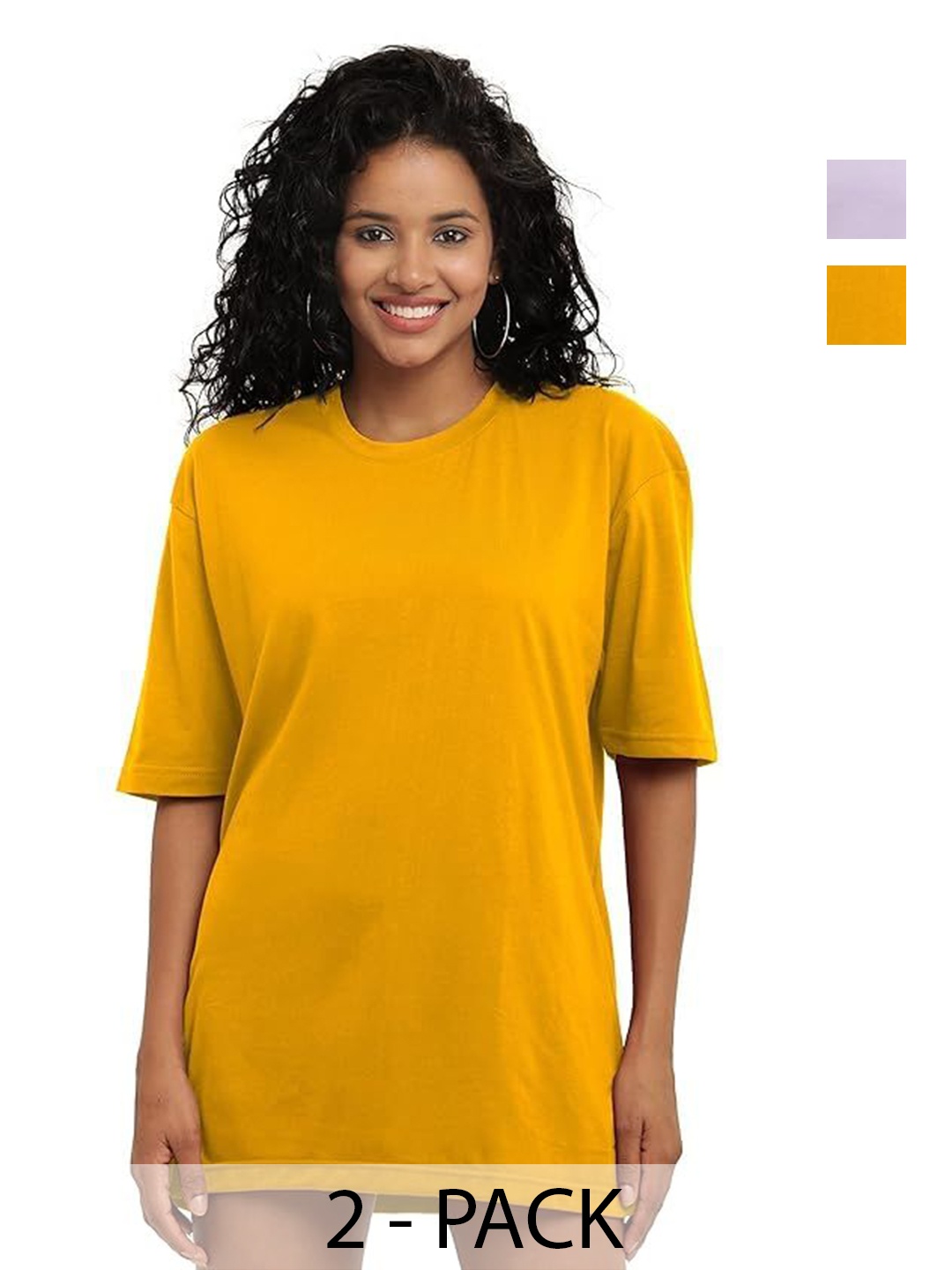 

NOTWILD Women Pack Of 2 Solid Relaxed Fit Cotton Longline T-shirts, Mustard