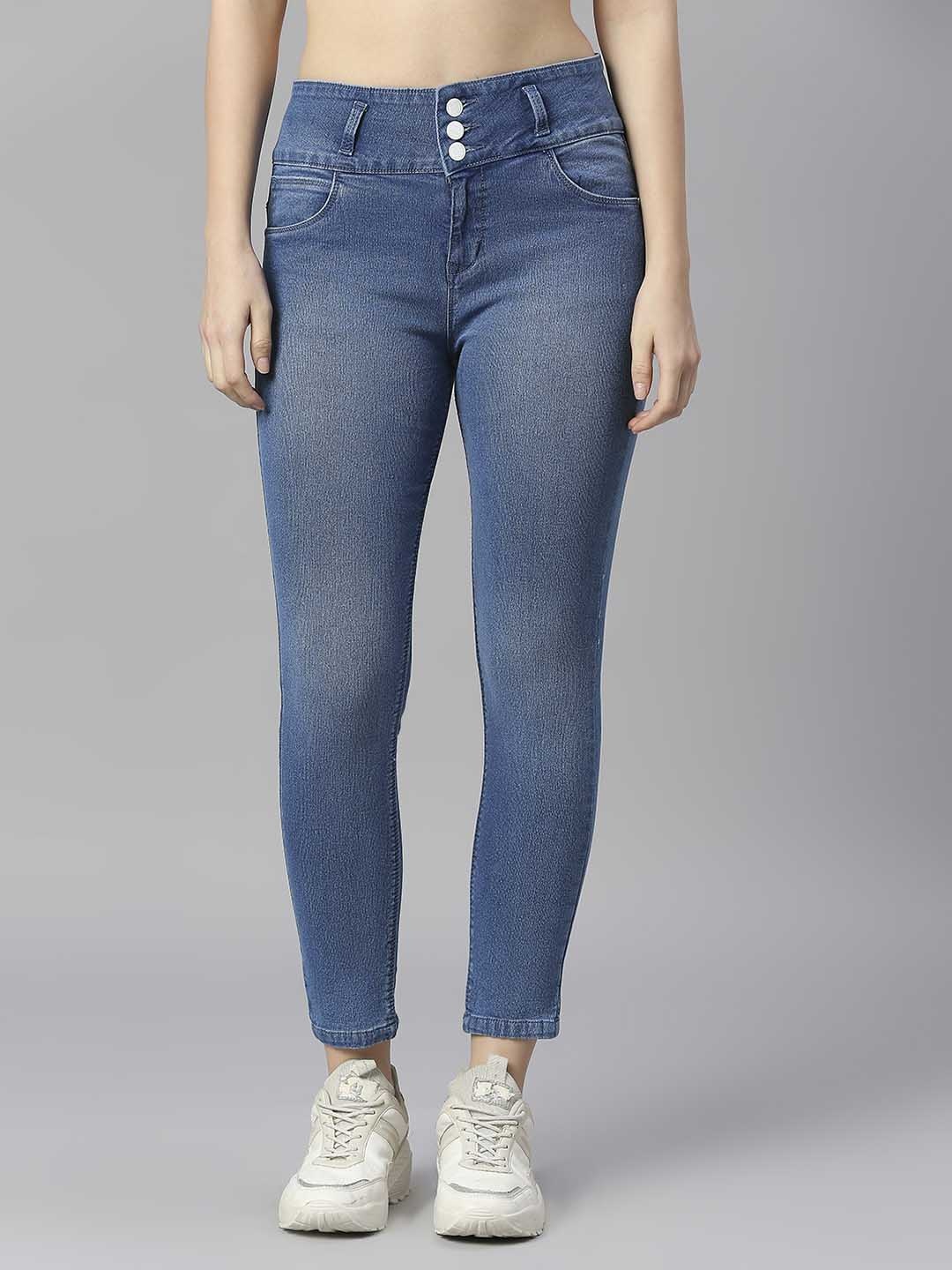 

Rea-Lize Women Skinny Fit High-Rise Light Fade Jeans, Blue