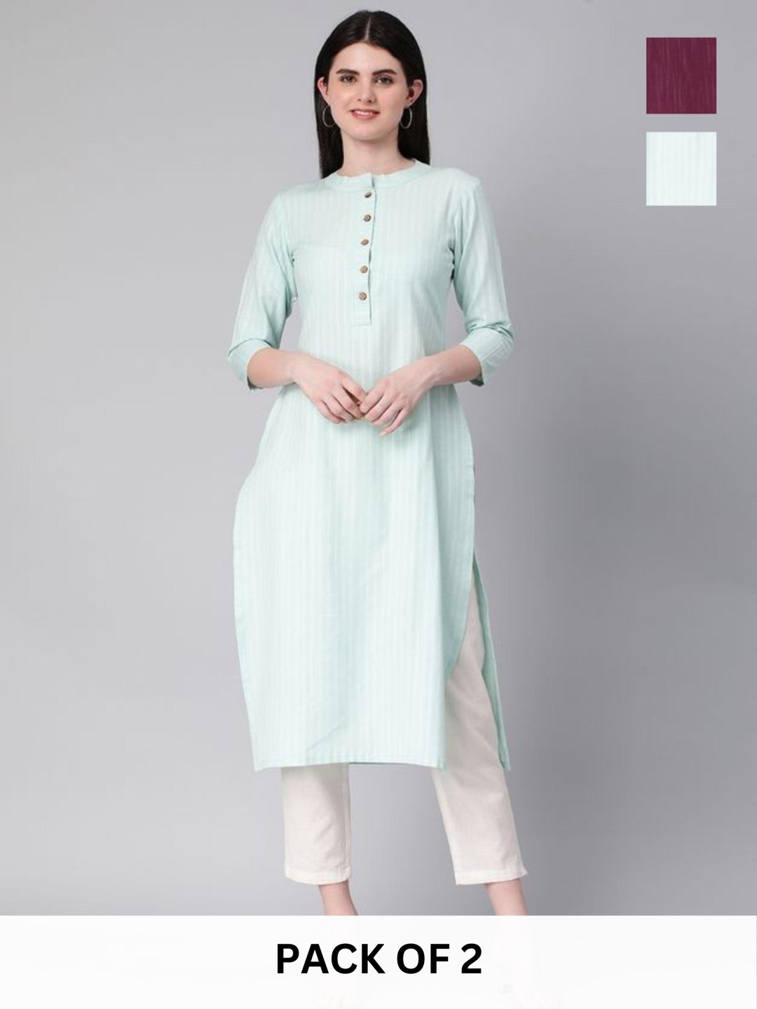 

KALINI Women Striped Kurta, Turquoise blue