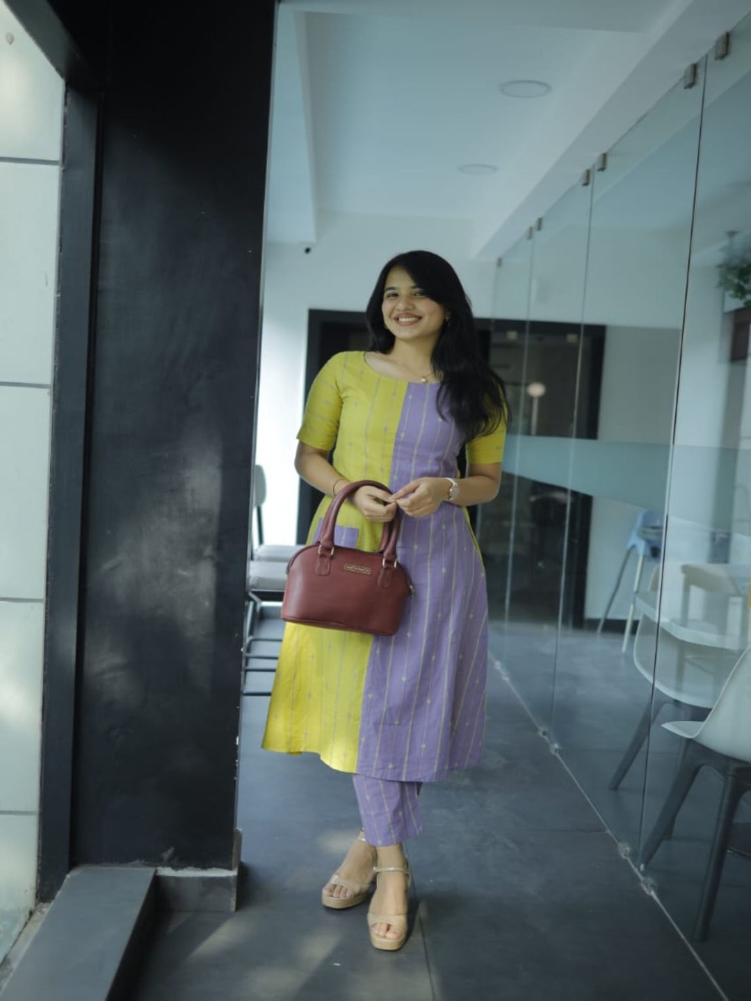 

GoSriKi Etnic Motifs Printed A-Line Kurta with Trousers, Lime green