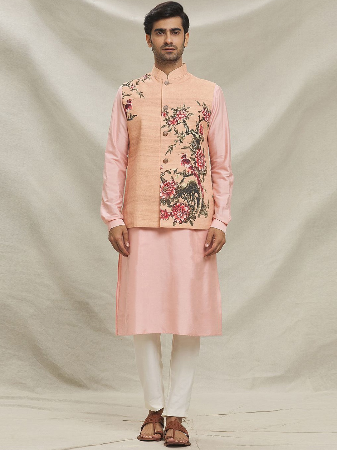

Arihant Rai Sinha Men Regular Thread Work Kurta with Trousers, Peach