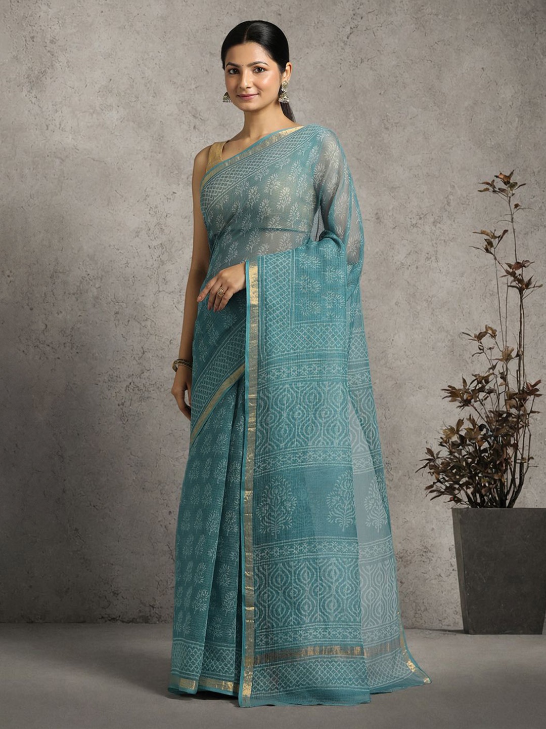 

Suha Bagh Zari Pure Cotton Kota Saree, Blue