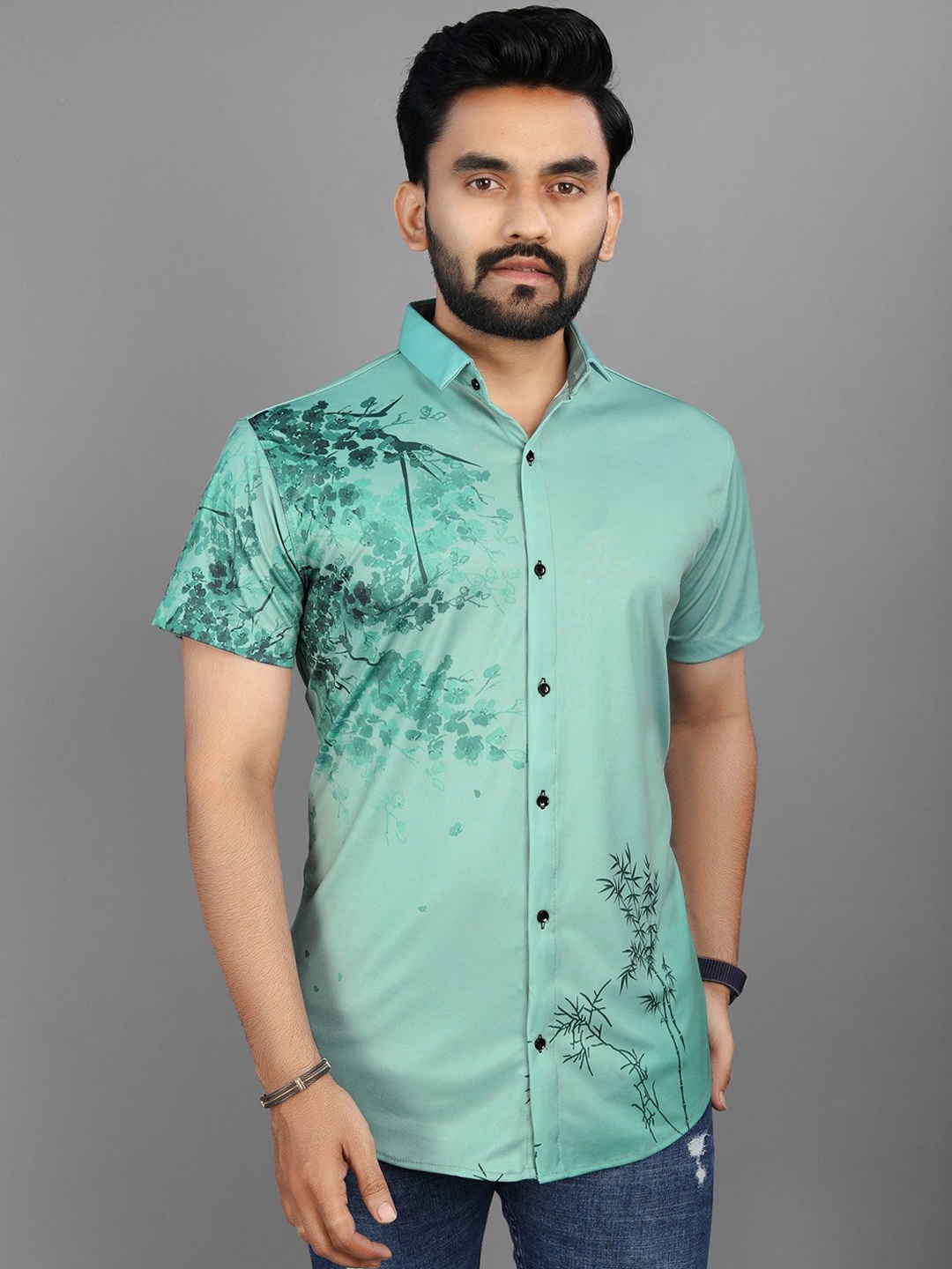 

Fashion FRICKS Men Classic Floral Opaque Printed Casual Shirt, Fluorescent green