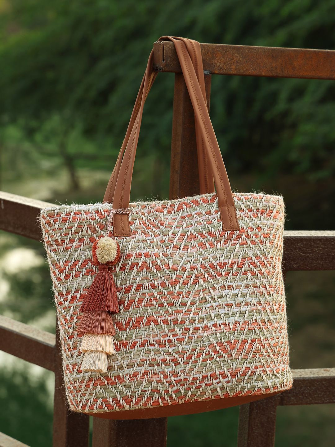 

Anekaant Women Textured Shopper Tote Bag, Brown
