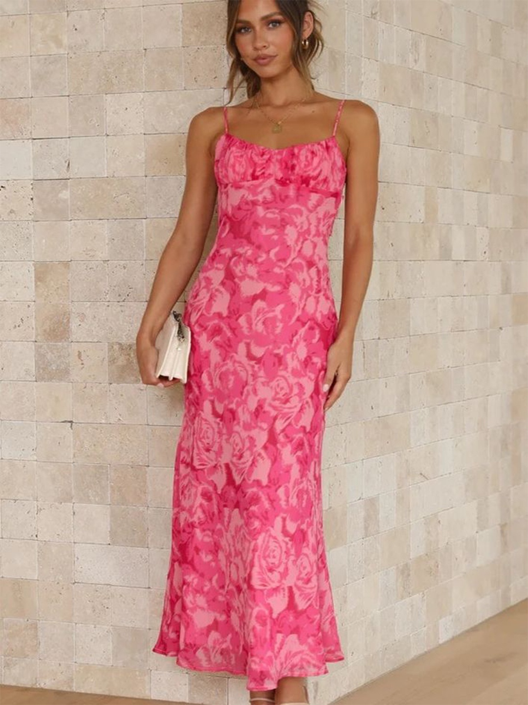 

LULU & SKY Women Floral Printed A-Line Maxi Dress, Pink
