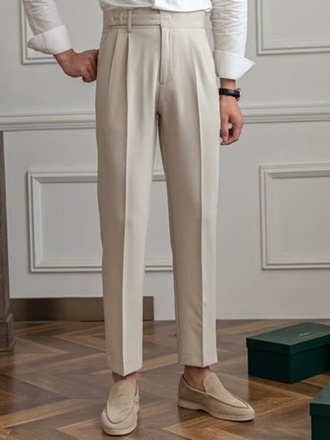

StyleCast Men Slim Fit Pleated Trousers, Off white
