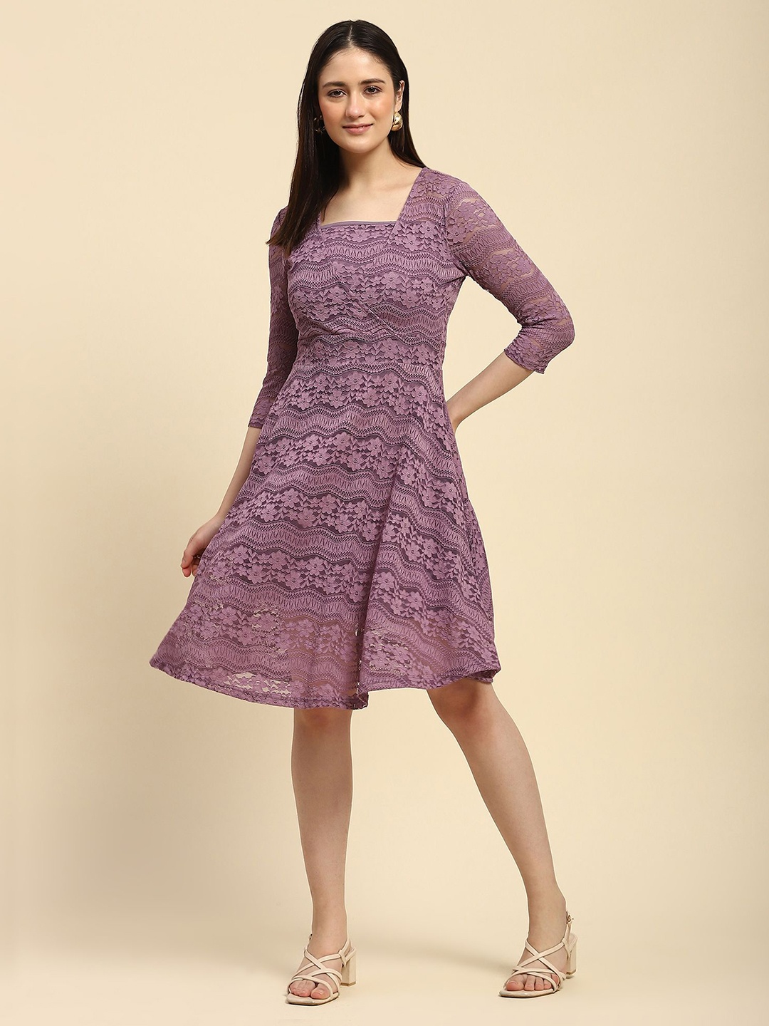 

Global Republic Floral Fit & Flare Dress, Purple