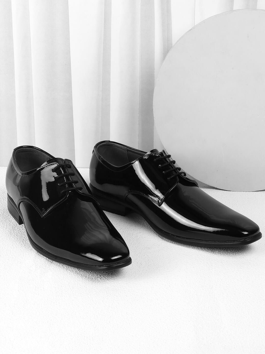 

Mochi Men Leather Formal Derbys Shoes, Black