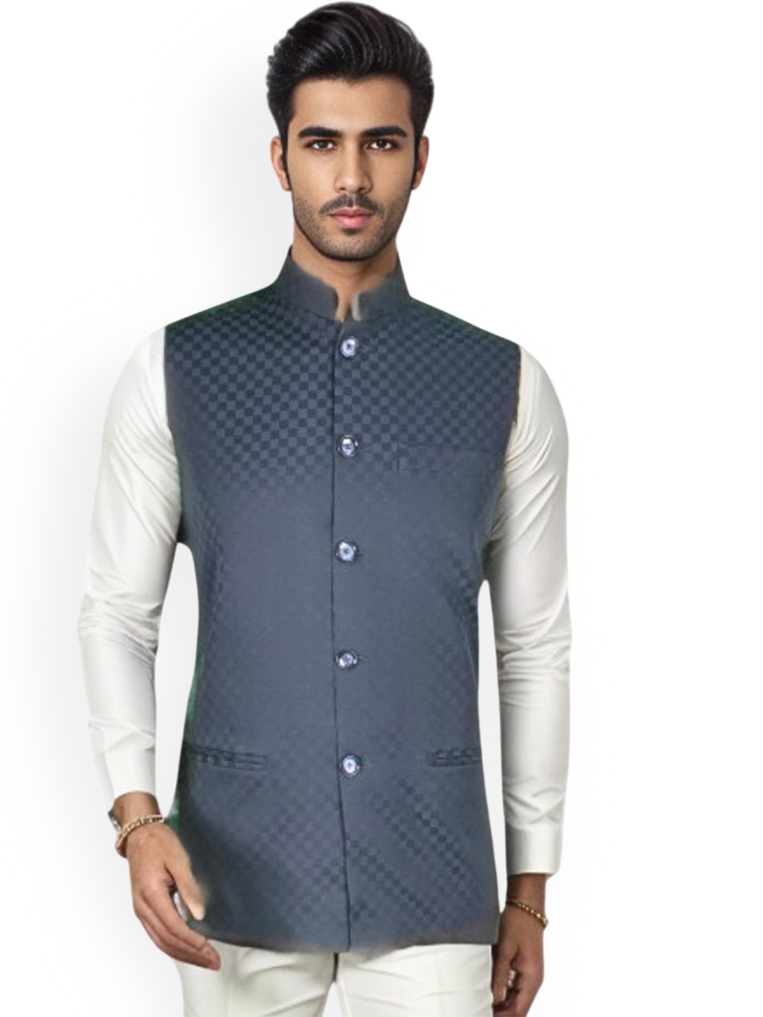 

Blacksmith Woven Design Nehru Jacket, Green
