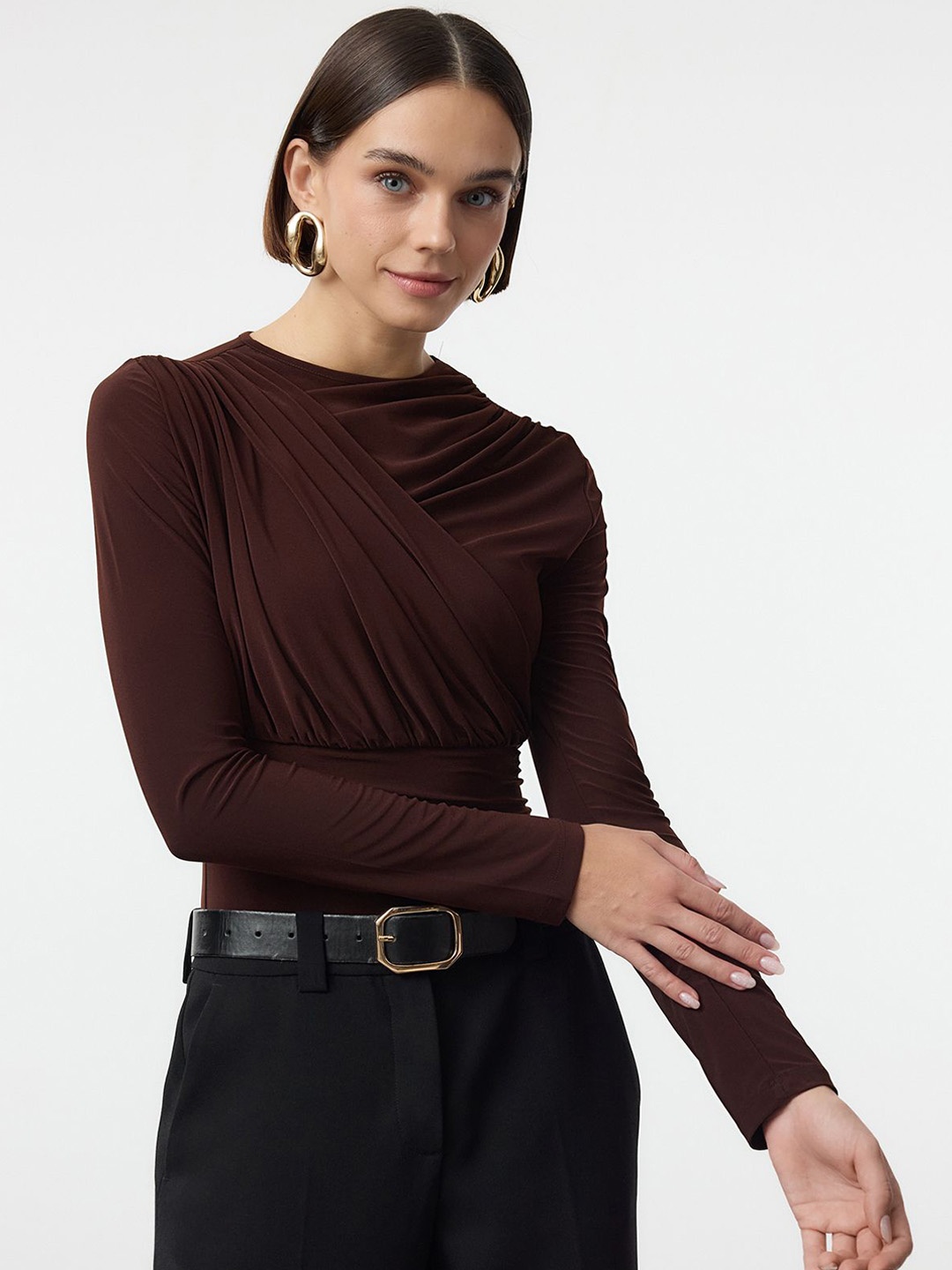 

Trendyol High Neck Long Sleeves Bodysuit, Brown