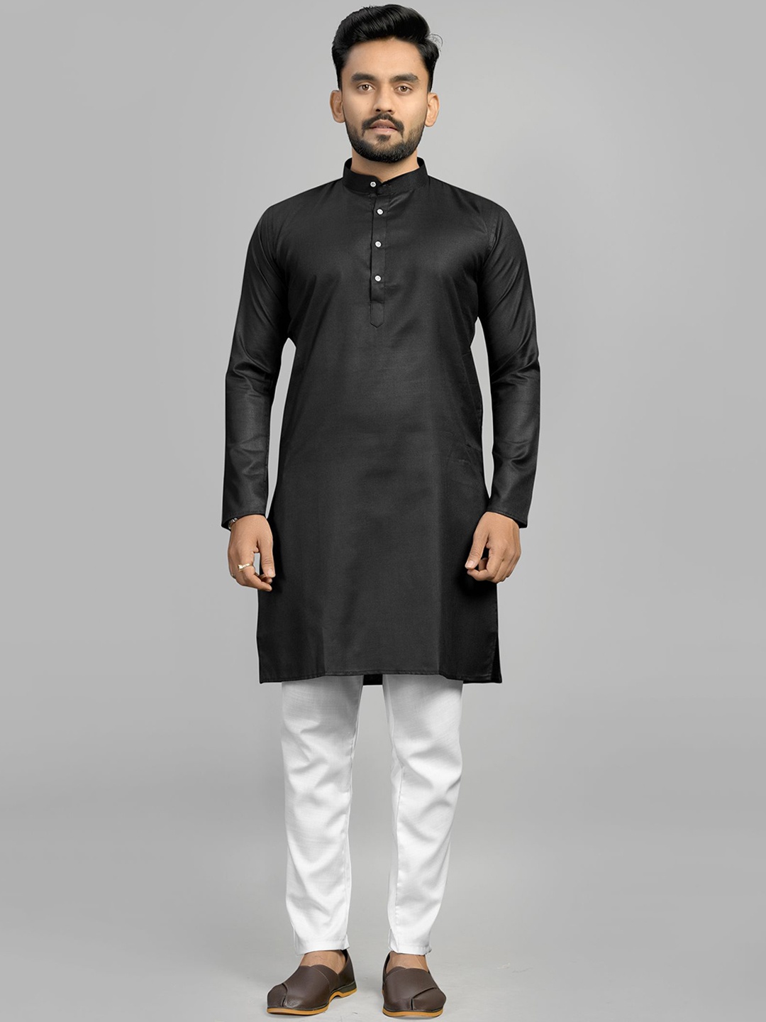 

Fashion FRICKS Band Collar Straight Kurta, Black