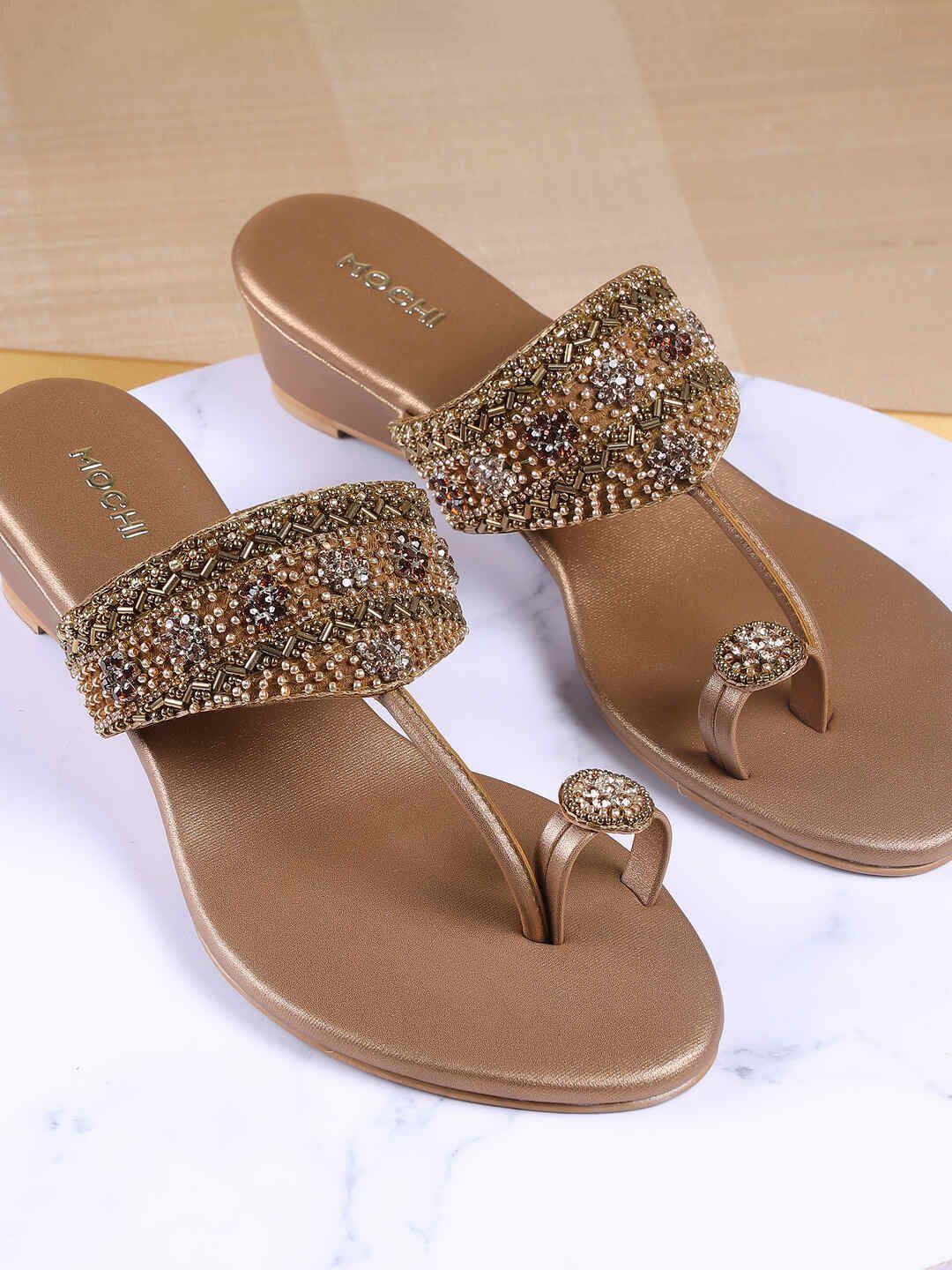 

Mochi Women Embellished Wedge Sandals, Gold