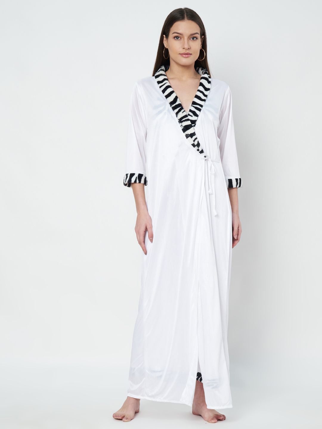 

KOI SLEEPWEAR Women V-Neck Satin Maxi Wrap Nightdress, White