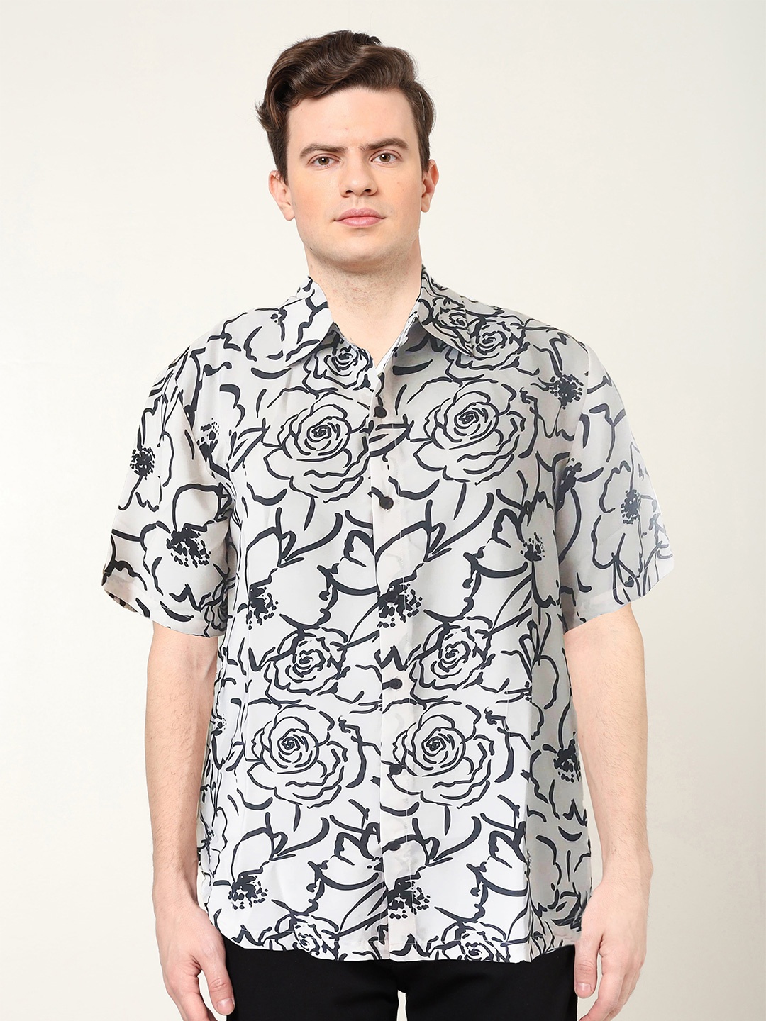 

YASH GALLERY Men Spread Collar Floral Printed Casual Shirt, Off white