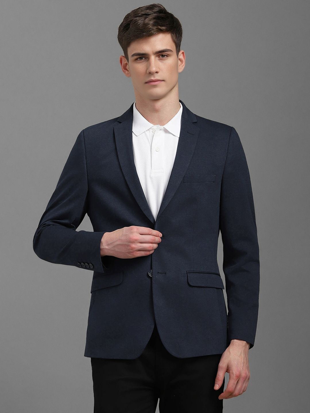 

Louis Philippe Sport Self Design Pure Cotton Single-Breasted Blazer, Navy blue