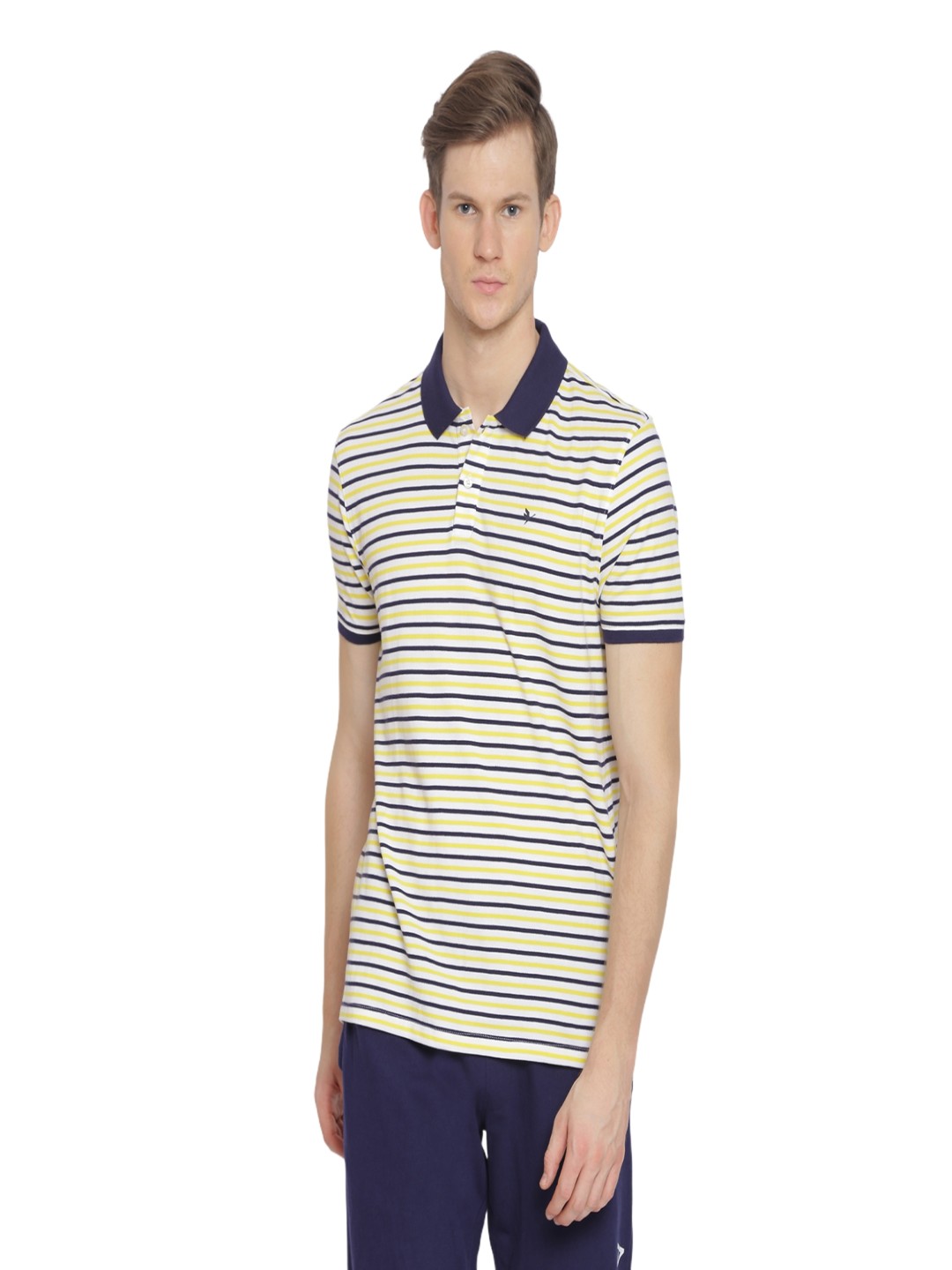 

AMSWAN Men Striped Polo Collar Pockets T-shirt, Multi